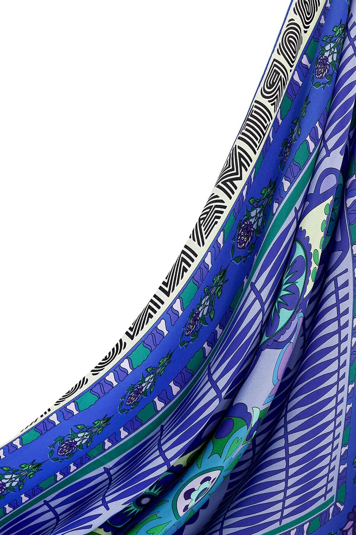 Kafdağı Çiçeği Mavi İpek Şal 80x200