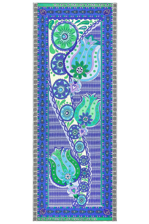 Kafdağı Çiçeği Mavi İpek Şal 80x200