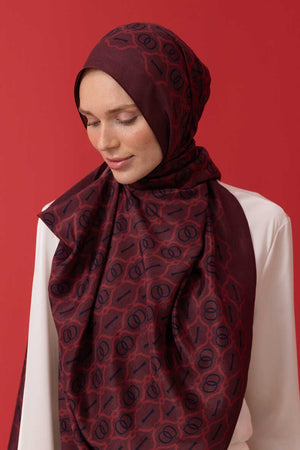 Kafes Bordo Parlak Floş Viskon Şal 70x210