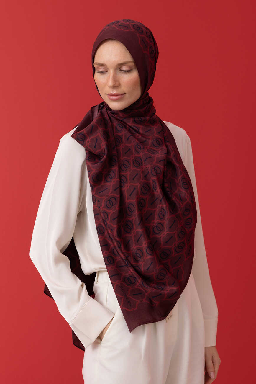 Kafes Bordo Parlak Floş Viskon Şal 70x210