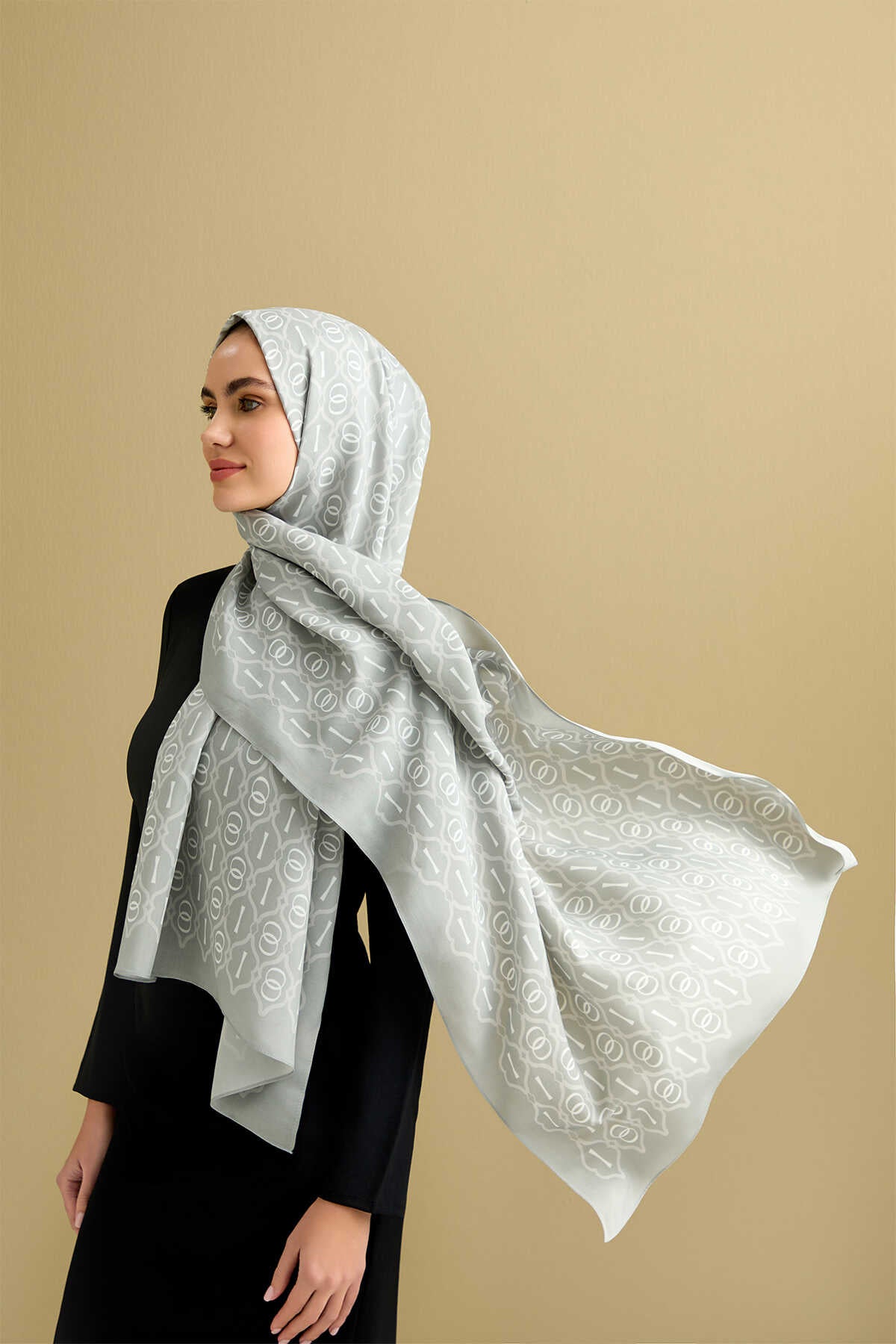 Kafes Gri Floş Viskon Şal 70x210