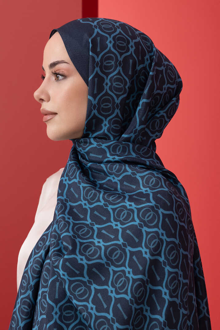 Kafes Lacivert Parlak Floş Viskon Şal 70x210