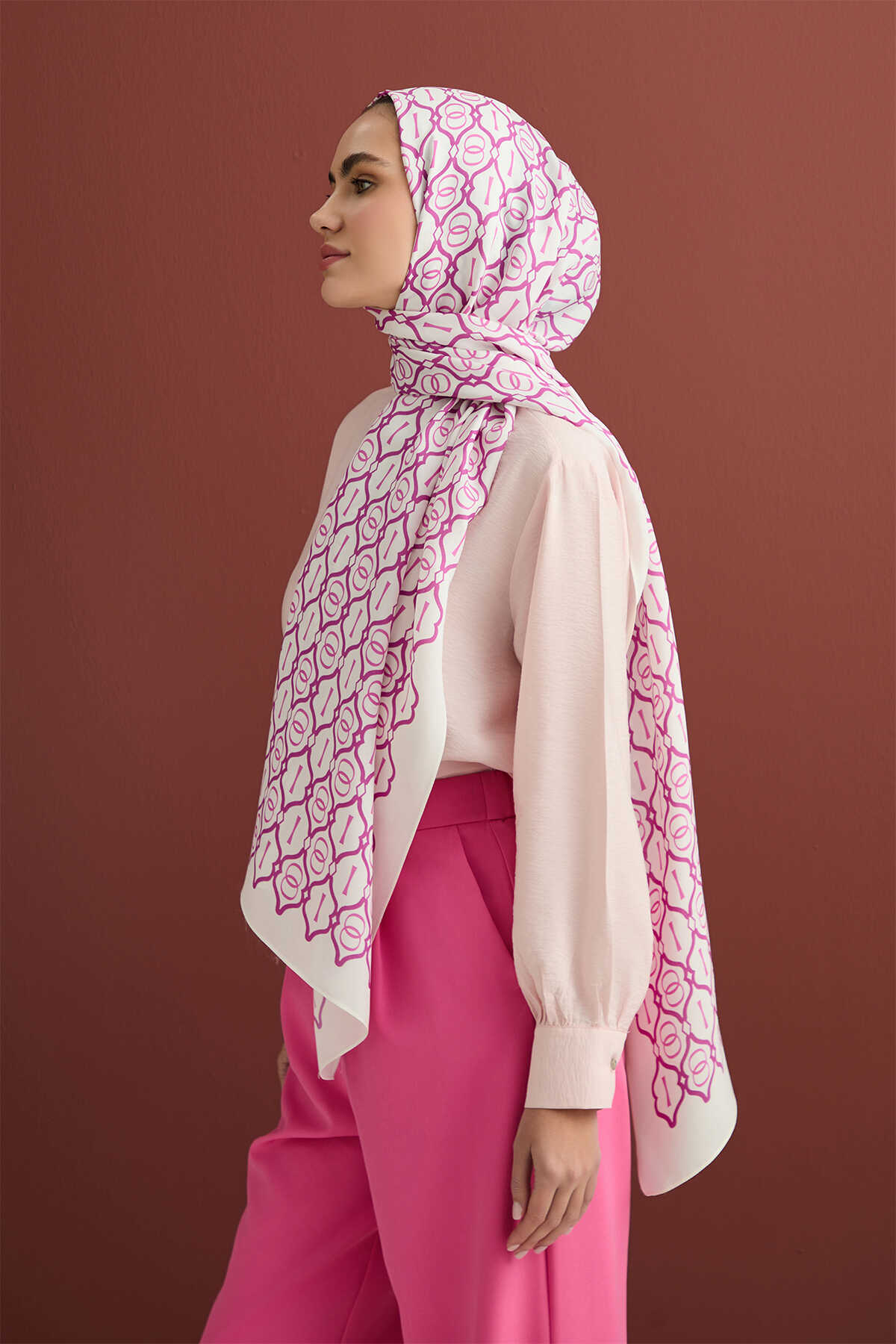 Kafes Pembe Floş Viskon Şal 70x210