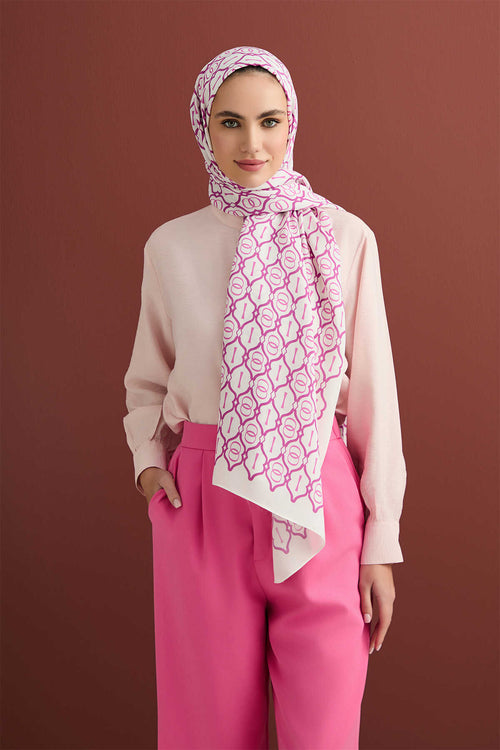 Kafes Pembe Floş Viskon Şal 70x210