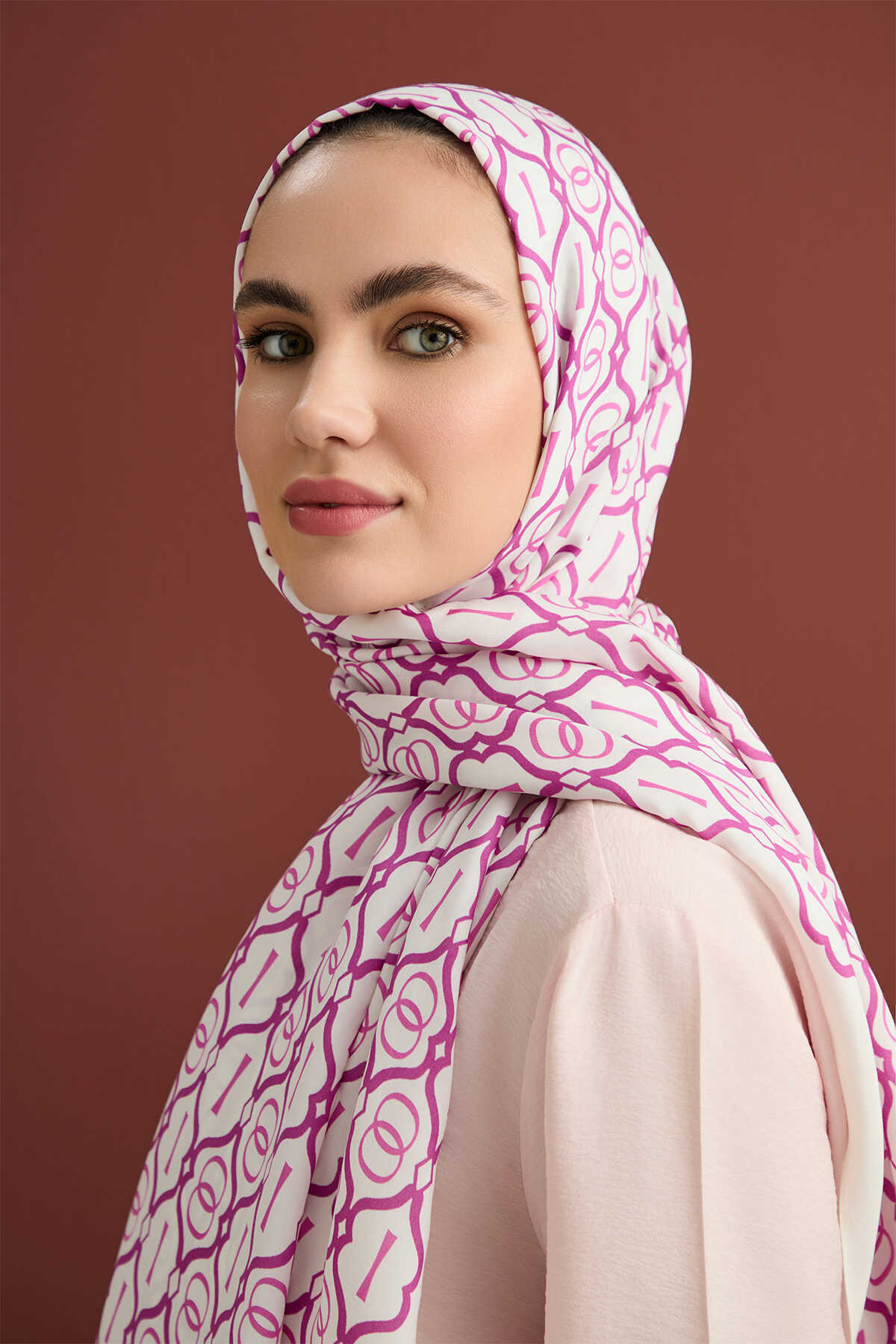 Kafes Pembe Floş Viskon Şal 70x210