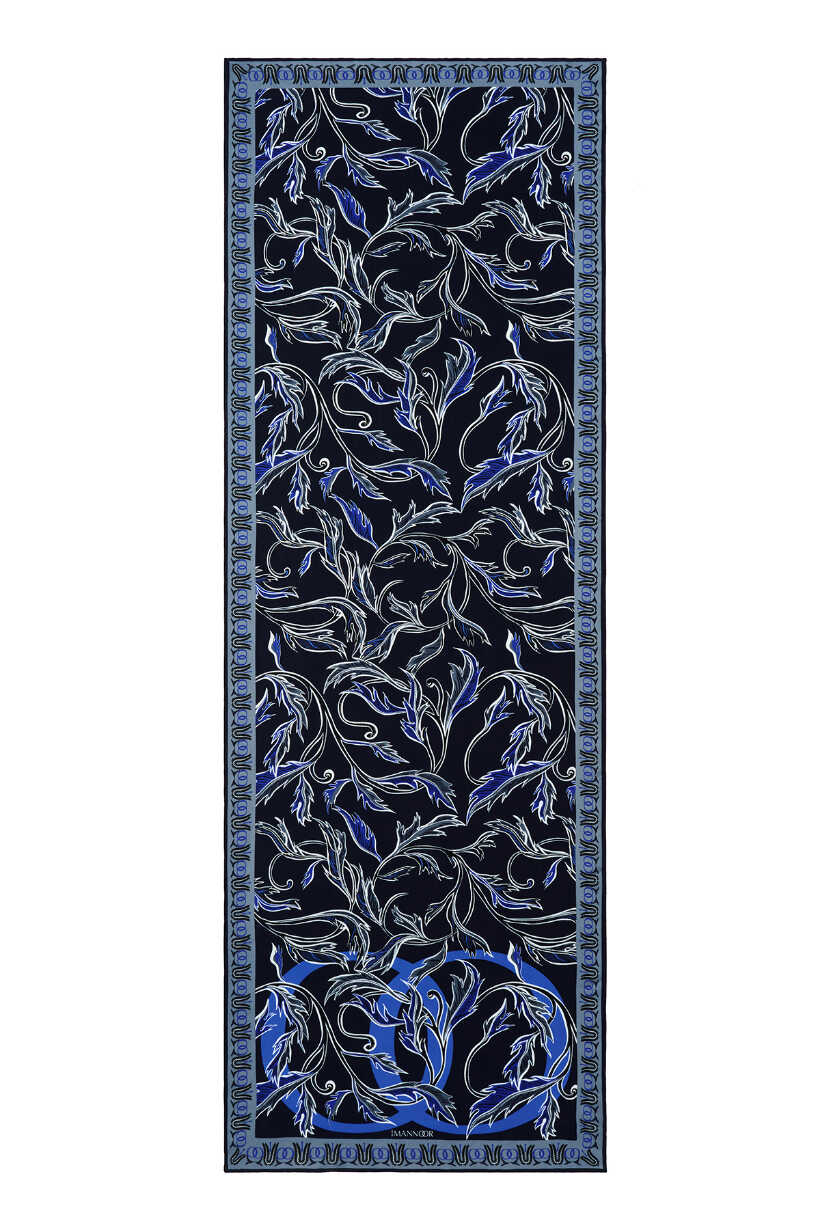 Kanatlı Sarmaşık Lacivert Floş Viskon Şal 70x210