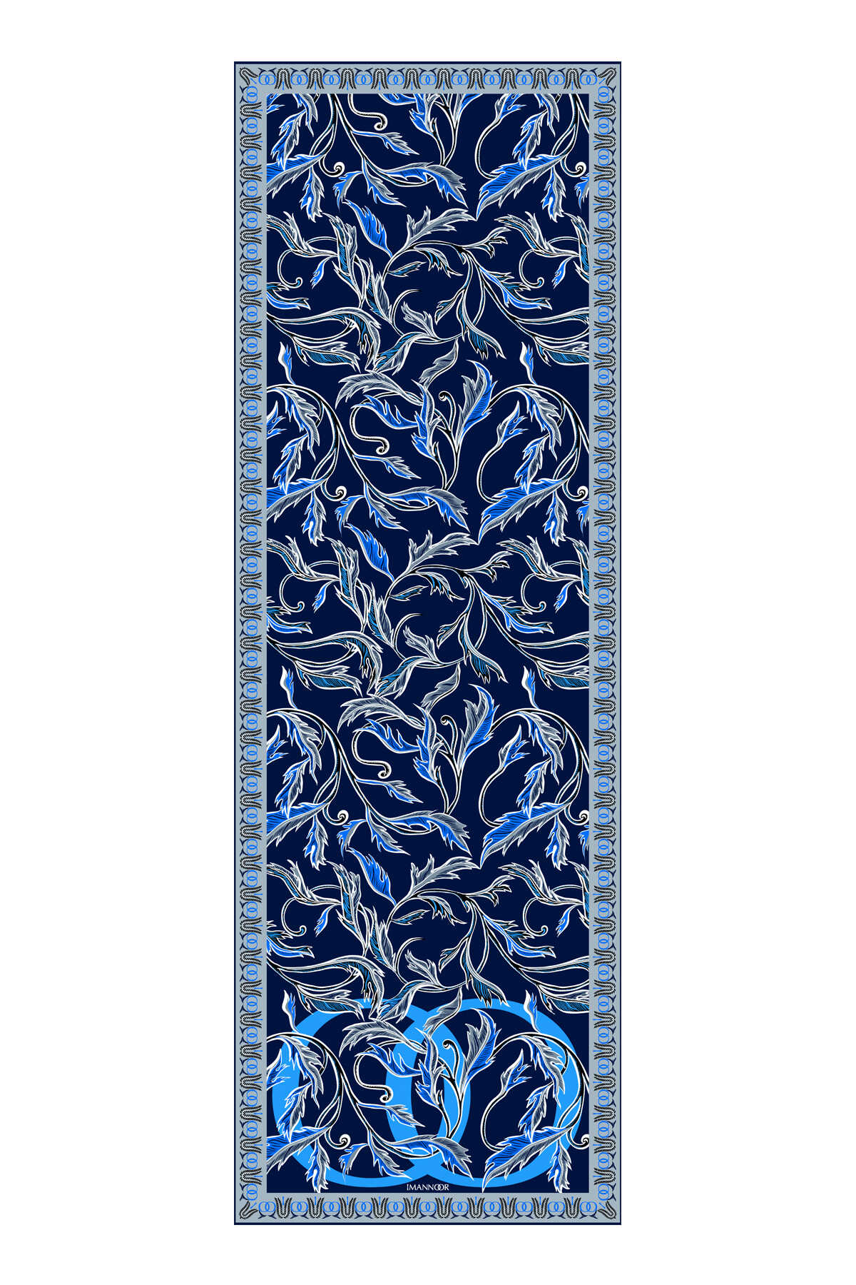 Kanatlı Sarmaşık Mavi/Lacivert Floş Viskon Şal 70x200
