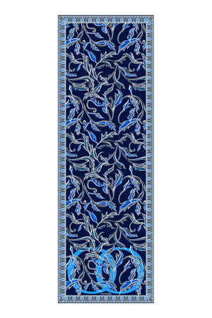 Kanatlı Sarmaşık Mavi/Lacivert Floş Viskon Şal 70x200