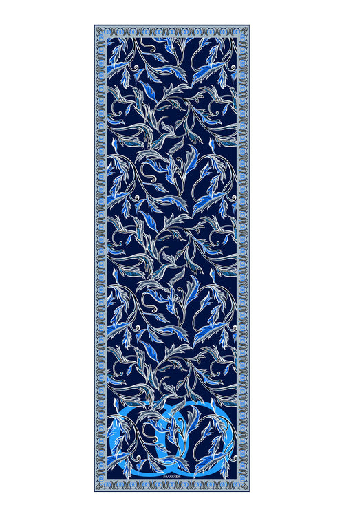 Kanatlı Sarmaşık Mavi/Lacivert Floş Viskon Şal 70x200