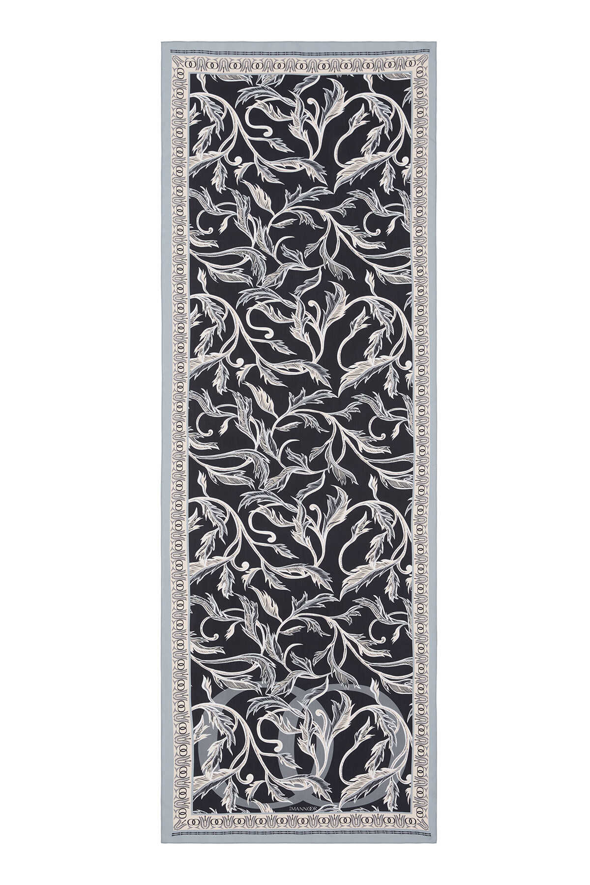 Kanatlı Sarmaşık Siyah Floş Viskon Şal 70x200