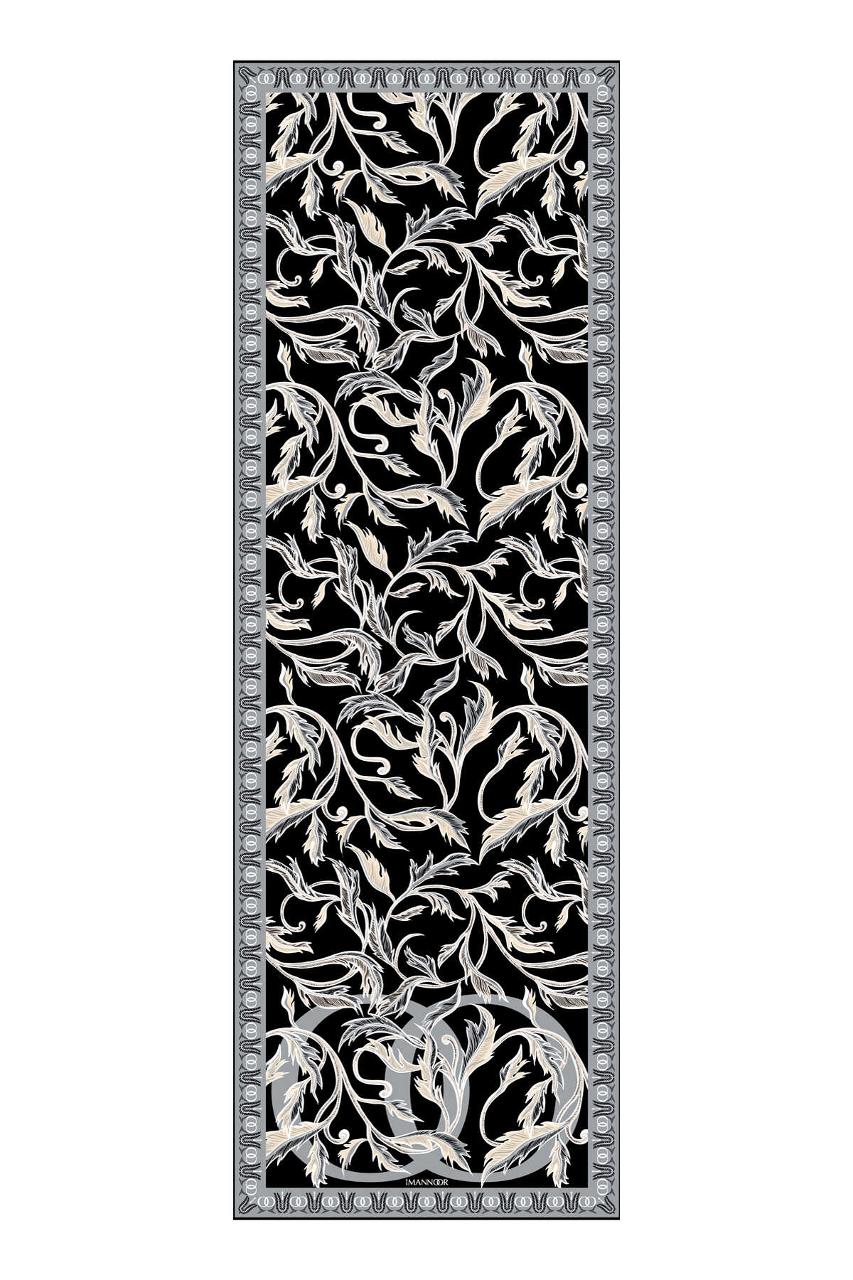 Kanatlı Sarmaşık Siyah/Gri Floş Viskon Şal 70x200