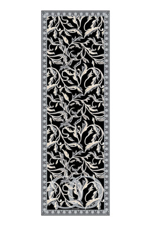 Kanatlı Sarmaşık Siyah/Gri Floş Viskon Şal 70x200