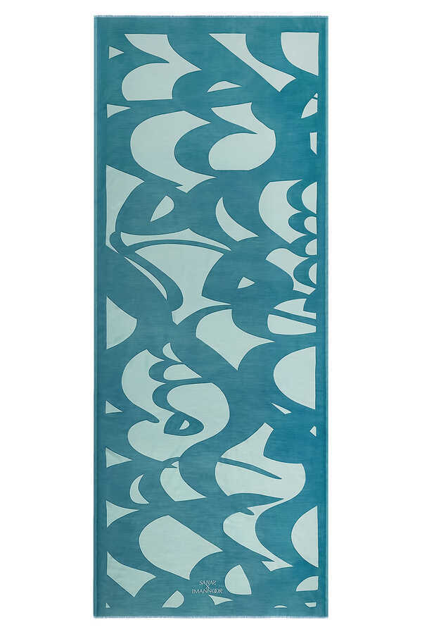 Karalama Mavi Modal İpek Şal 80x200