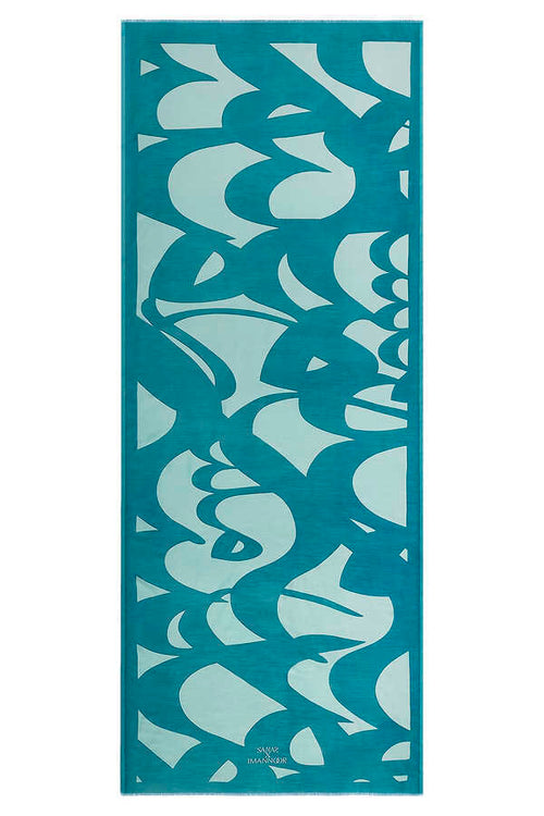 Karalama Mavi Modal İpek Şal 80x200