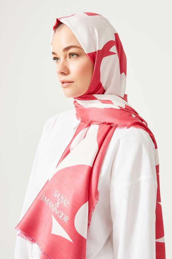 Karalama Pembe Modal İpek Şal 80x200