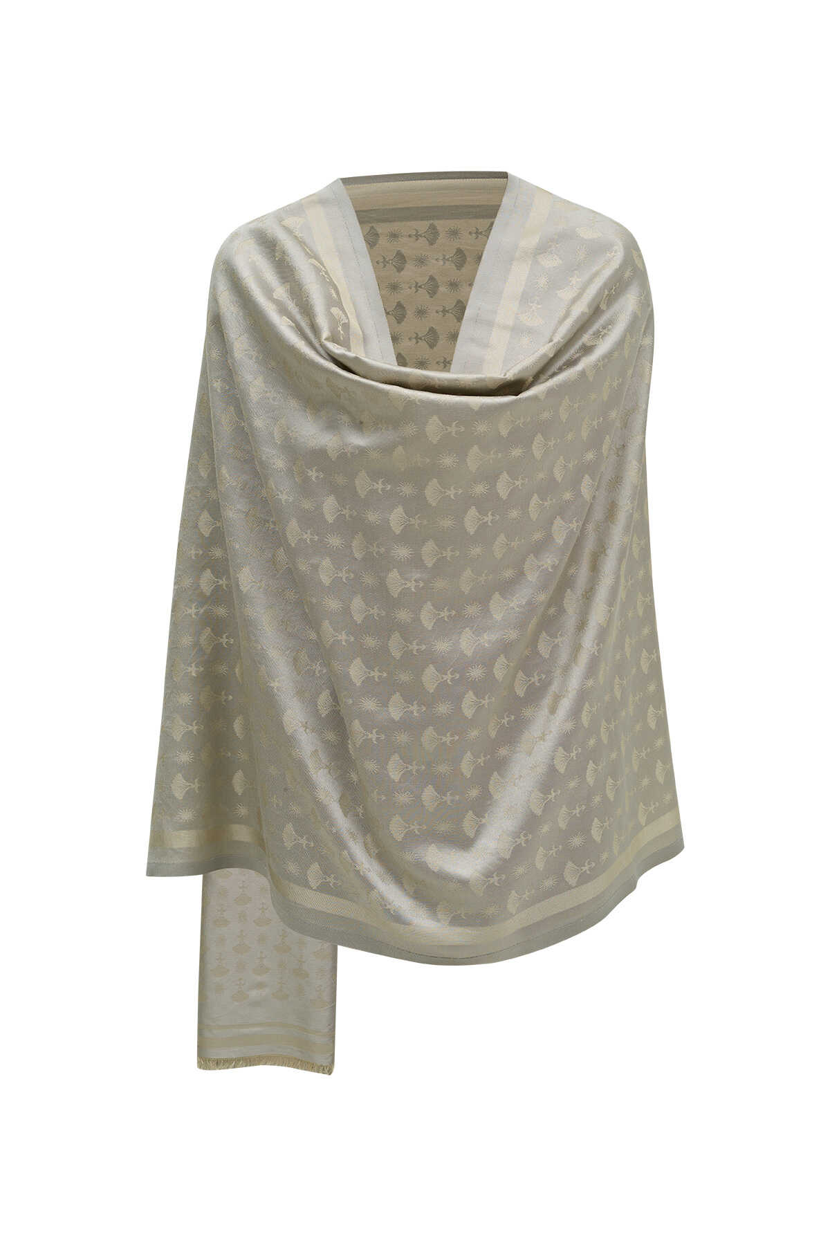 Karanfil Monogram Gri İpek Şal 70x200