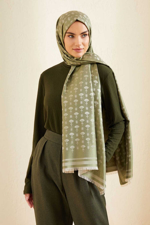 Karanfil Monogram Açık Yeşil İpek Şal 70x200