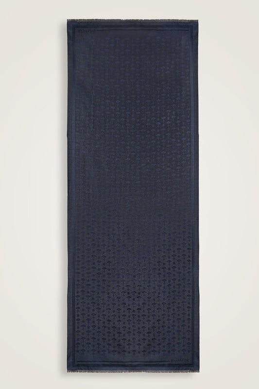 Karanfil Monogram Koyu Mavi İpek Şal 68x200