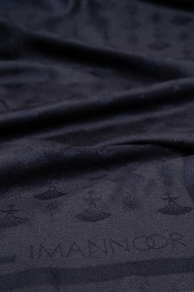 Karanfil Monogram Koyu Mavi İpek Şal 68x200