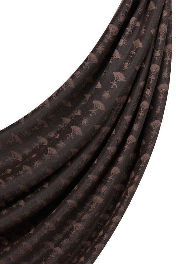 Karanfil Monogram Koyu Vizon İpek Şal 68x200