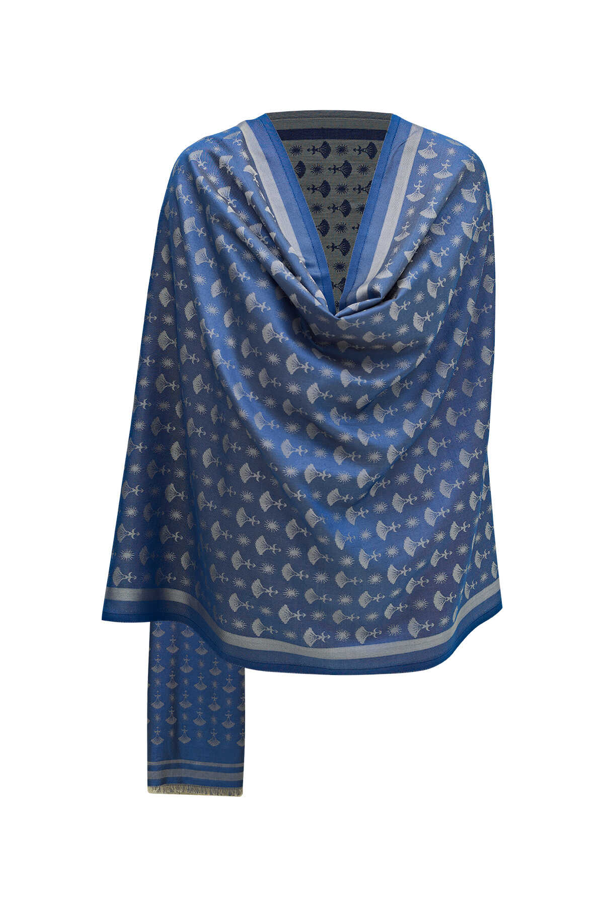 Karanfil Monogram Lacivert İpek Şal 70x200