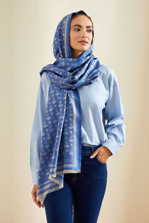 Karanfil Monogram Lacivert İpek Şal 70x200