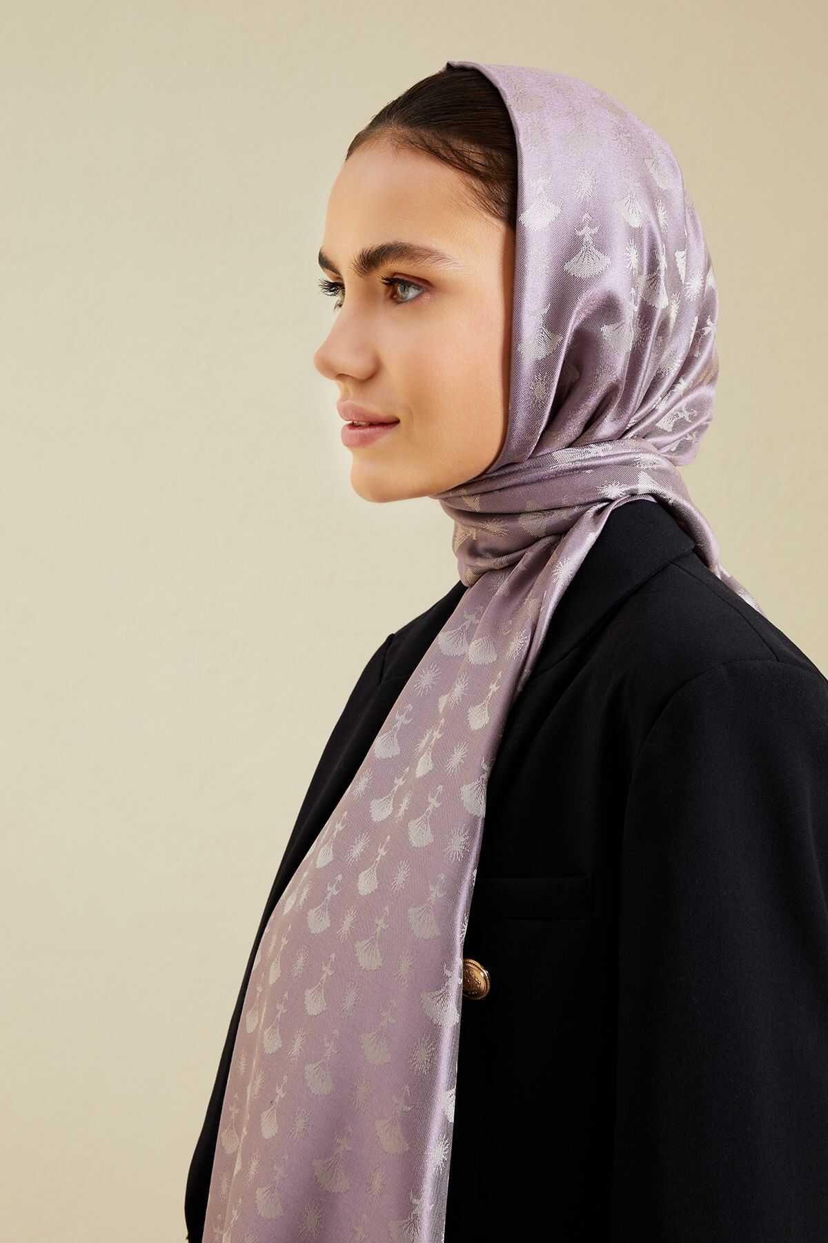 Karanfil Monogram Lila İpek Şal 70x200