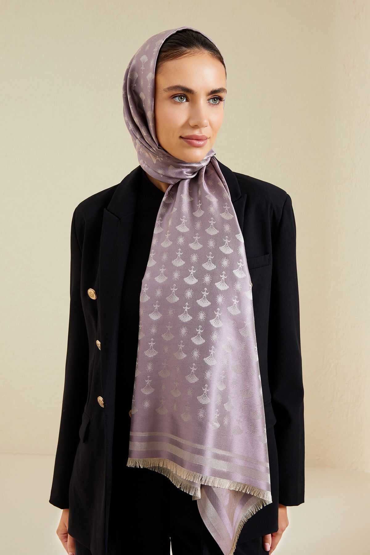 Karanfil Monogram Lila İpek Şal 70x200