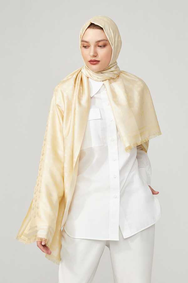 Karanfil Monogram Natural İpek Şal 68x200