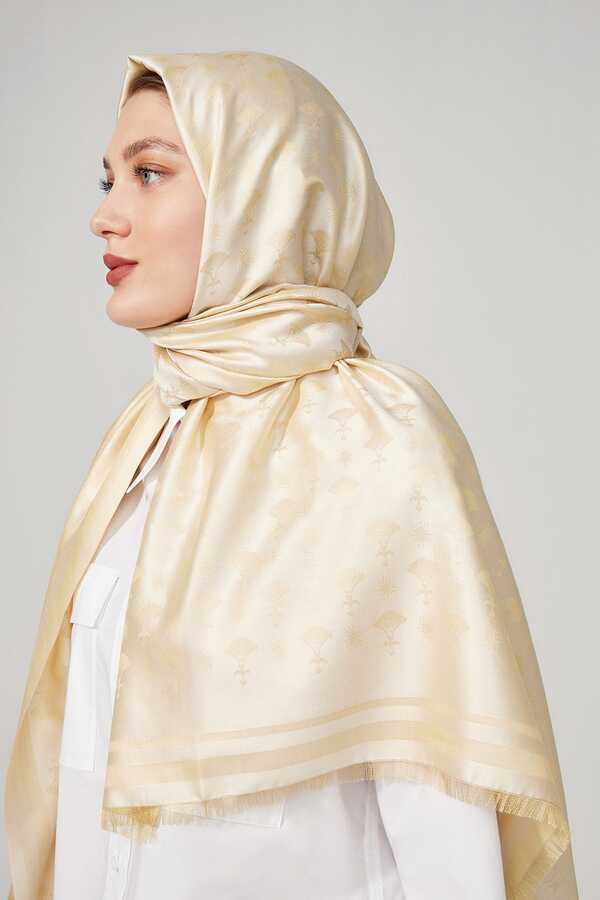 Karanfil Monogram Natural İpek Şal 68x200