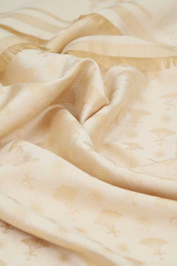 Karanfil Monogram Natural İpek Şal 68x200