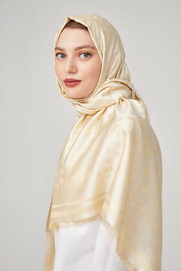 Karanfil Monogram Natural İpek Şal 68x200
