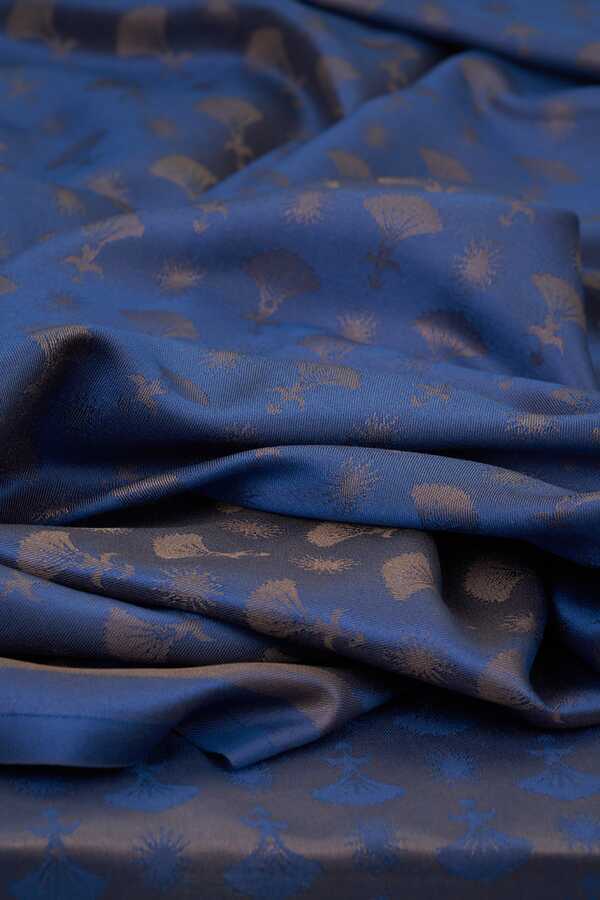 Karanfil Monogram Petrol Mavisi İpek Şal 68x200