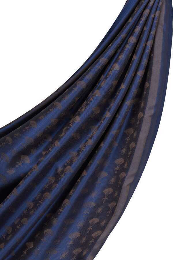Karanfil Monogram Petrol Mavisi İpek Şal 68x200