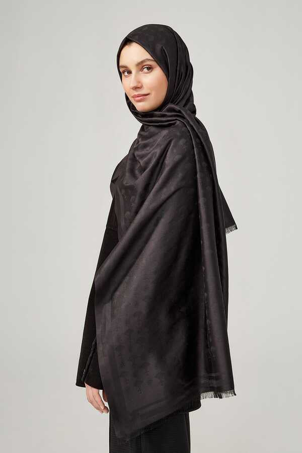 Karanfil Monogram Siyah İpek Şal 68x200