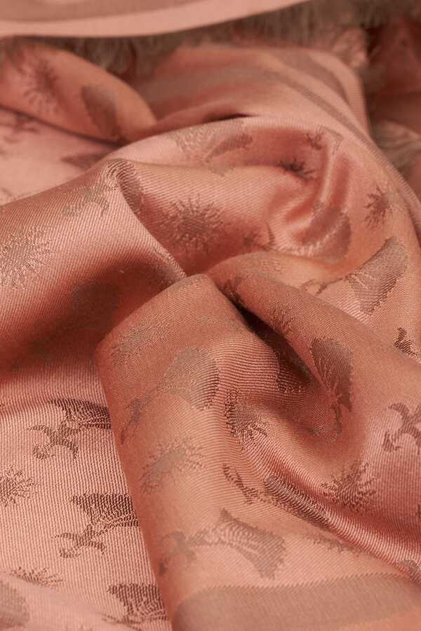Karanfil Monogram Somon İpek Şal 68x200