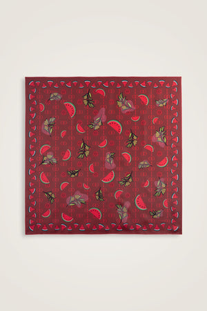 Karpuz Desen Bordo Tivil İpek Eşarp 90x90