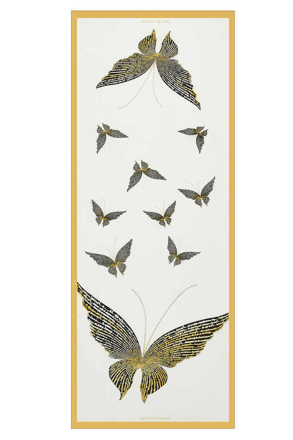 Kelebek Beyaz İpek Şal 80x200