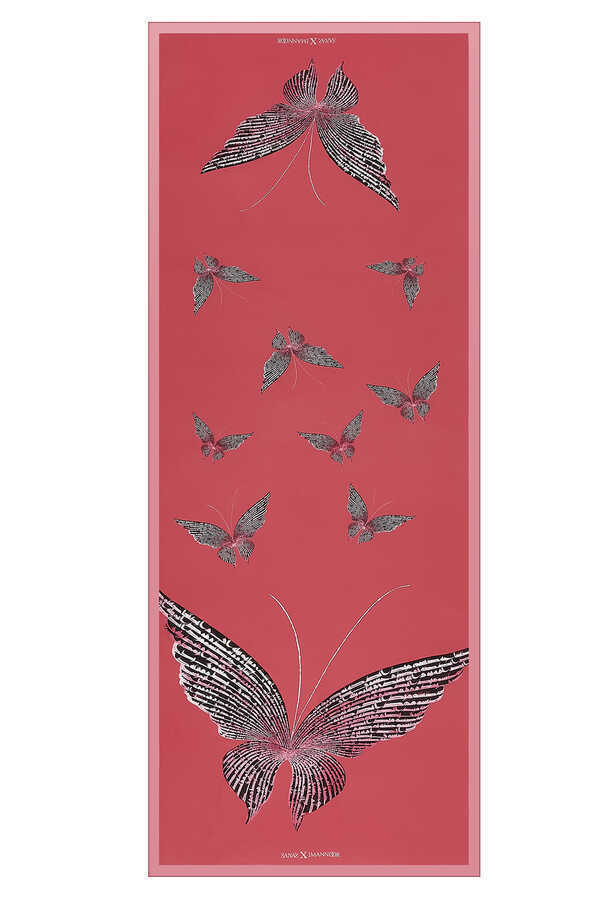 Kelebek Pembe İpek Şal 80x200