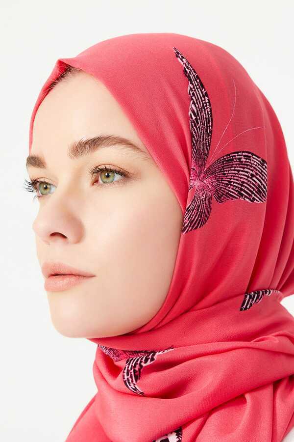 Kelebek Pembe İpek Şal 80x200