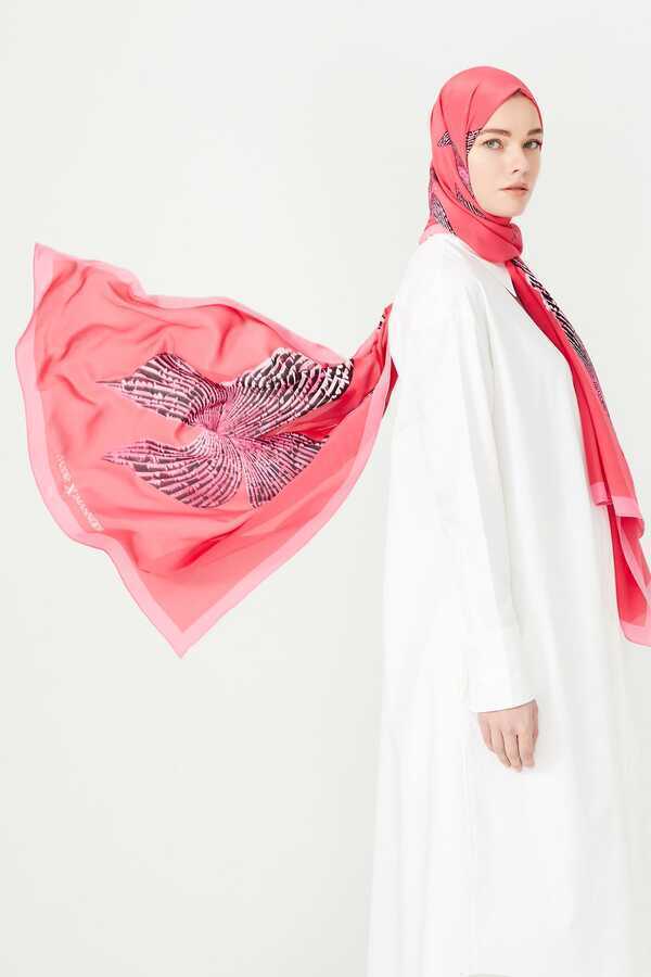 Kelebek Pembe İpek Şal 80x200