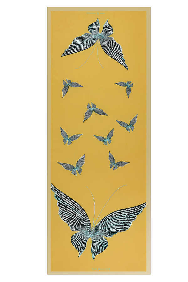 Kelebek Sarı İpek Şal 80x200