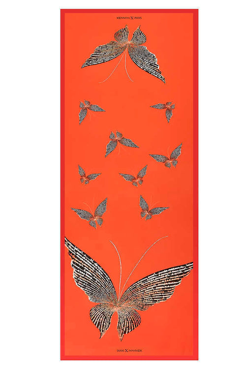 Kelebek Turuncu İpek Şal 80x200