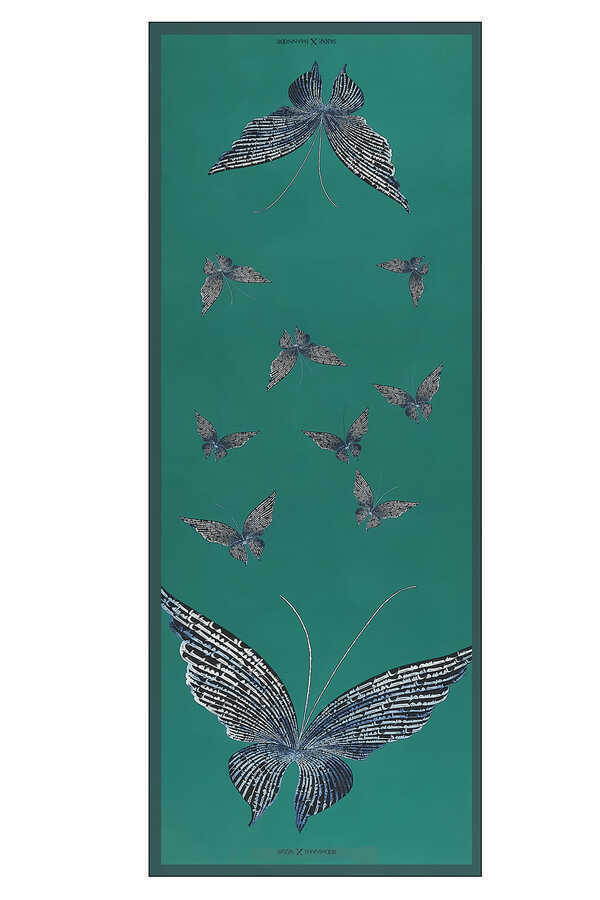 Kelebek Yeşil İpek Şal 80x200