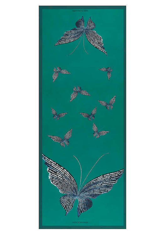 Kelebek Yeşil İpek Şal 80x200