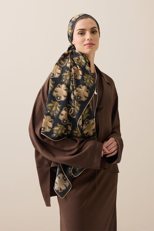 TEST - Kır Çiçeği Kahve Pamuk İpek Şal 70x210
