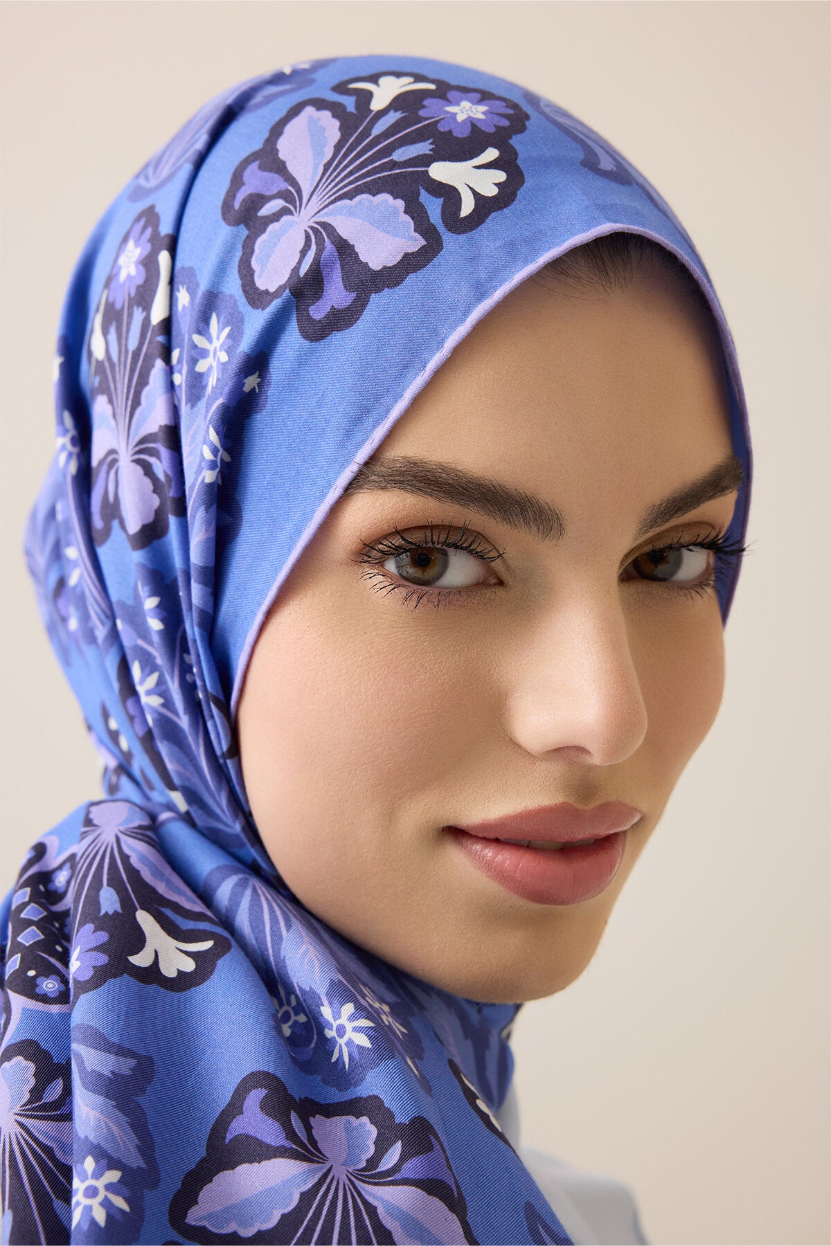 Kır Çiçeği Mor-Denim Pamuk İpek Şal 70x210