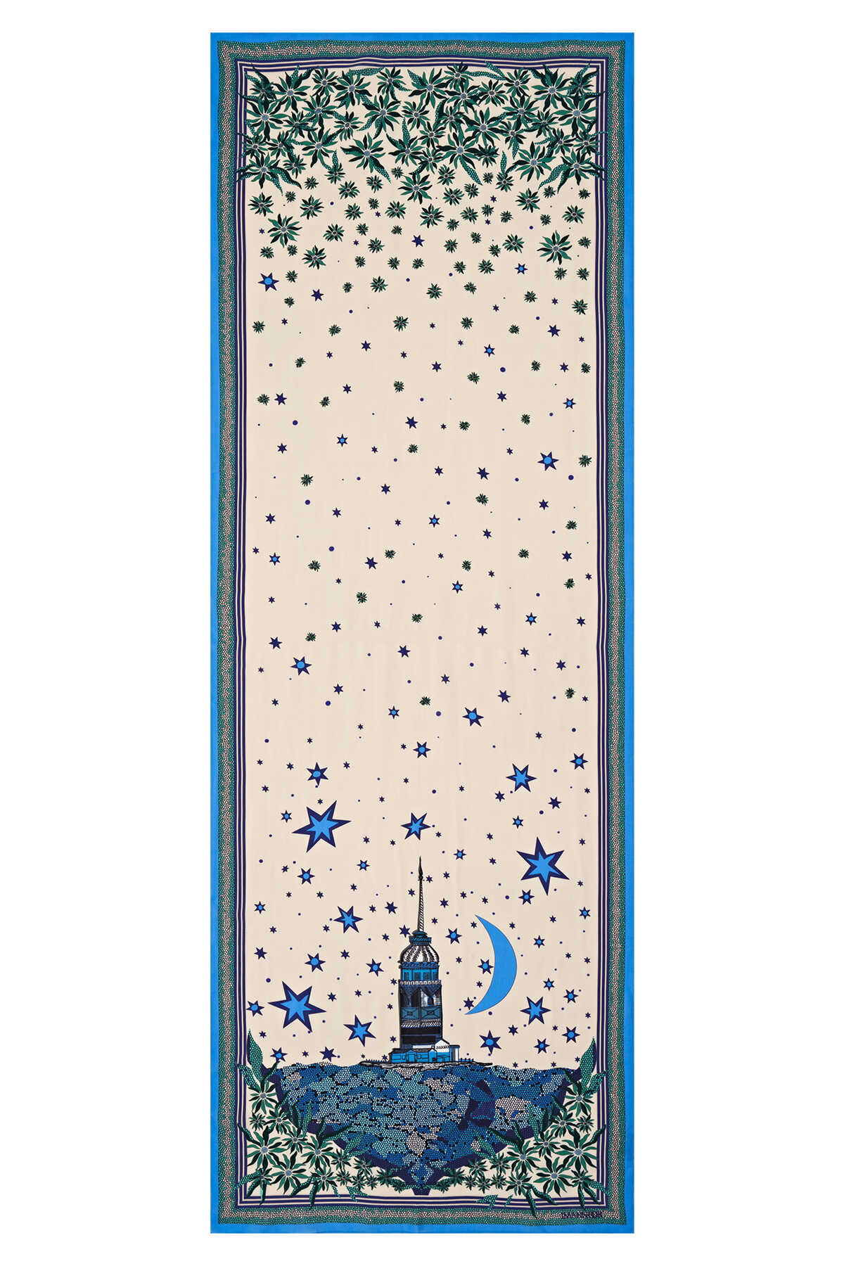 Kız Kulesi Krem Floş Viskon Şal 70x200