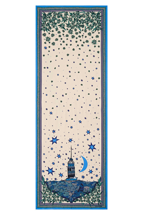 Kız Kulesi Krem Floş Viskon Şal 70x200