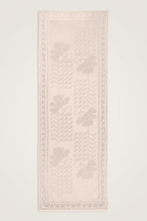 Kufi Açık Pudra Jakar İpek Şal 70x200